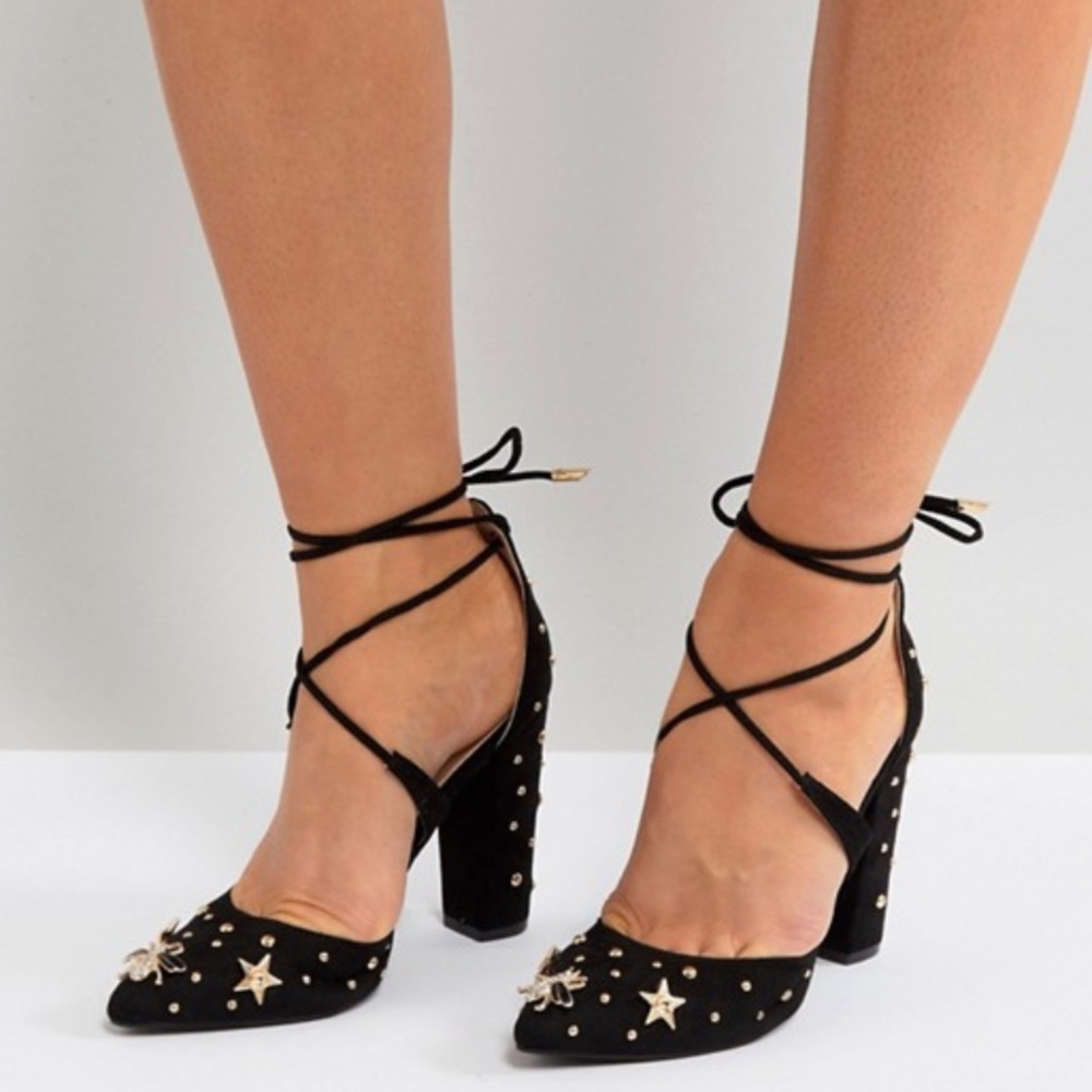 ASOS “Glamorous” Block Embellished Heels
